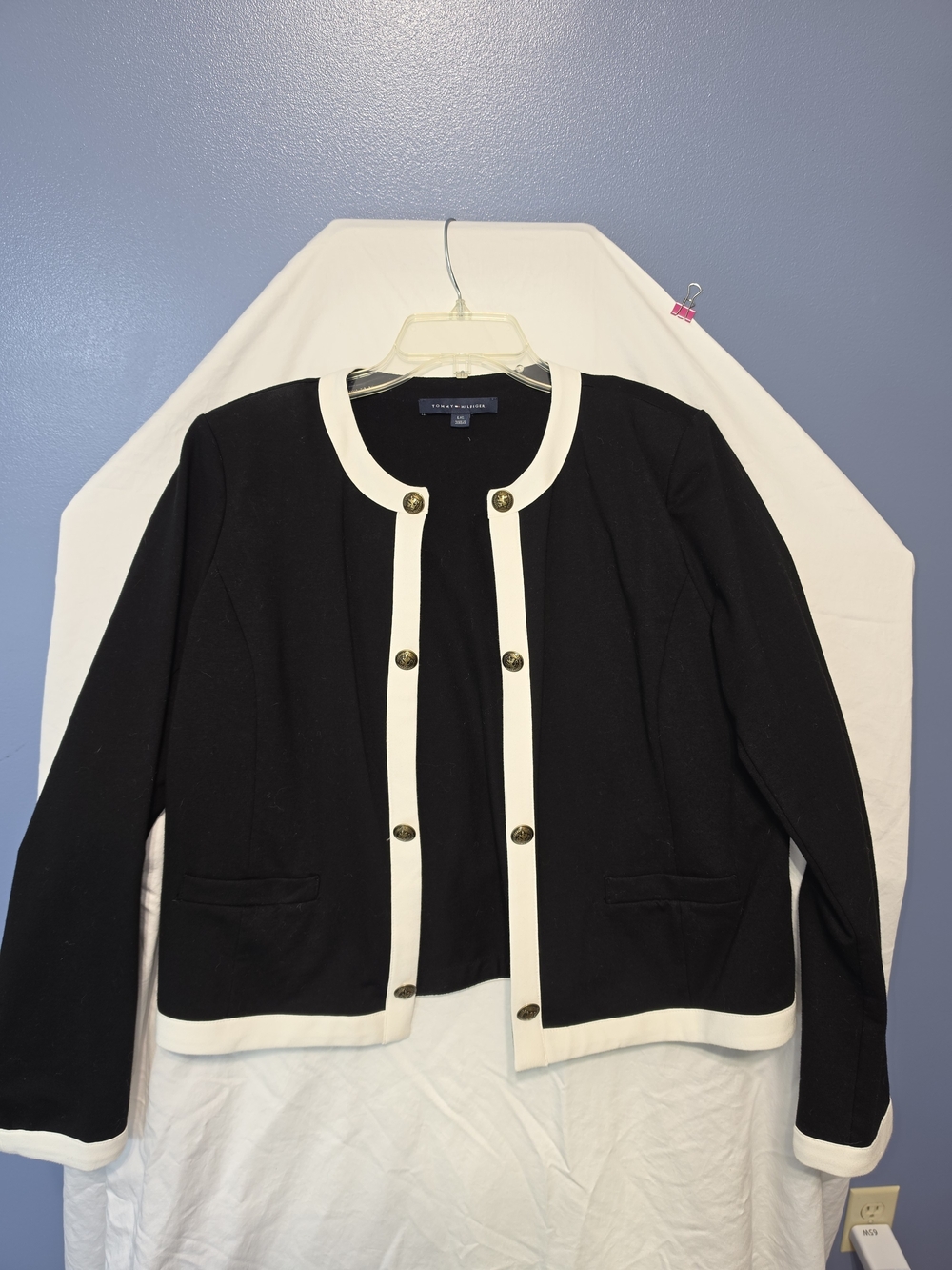 Tommy Hilfiger Black and White Trim Button Jacket